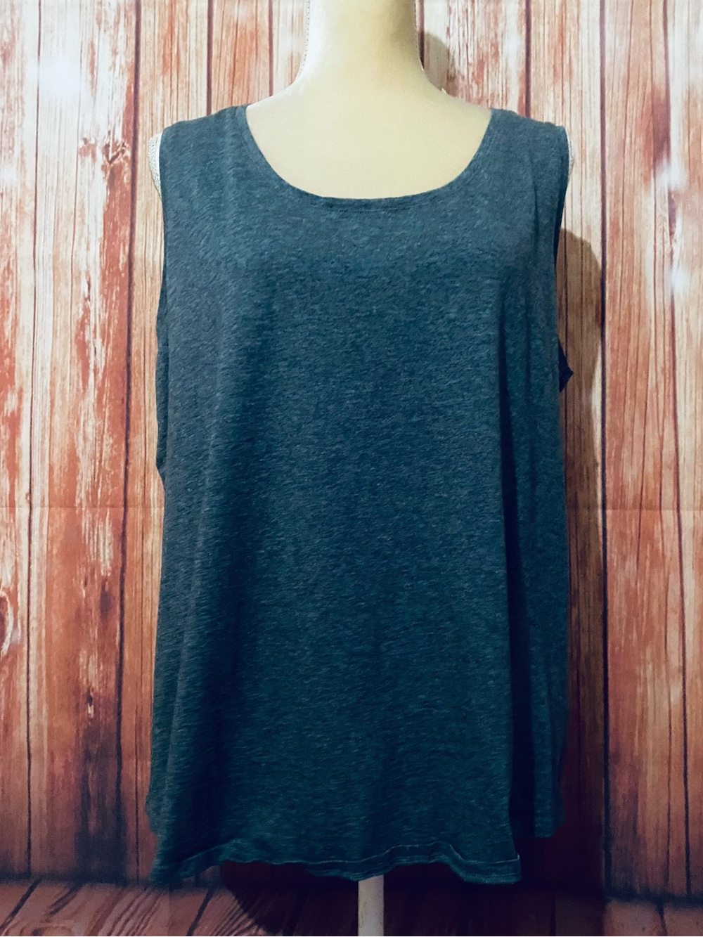 Women’s XL Tank Top Land’s End Gray Scoop Neck 100% Cotton Soft